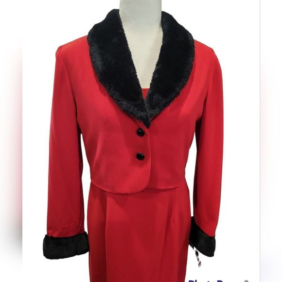 𝅺Danny & Nicole red and black faux fur 2 piece dress set sz 6 - Picture 5 of 16